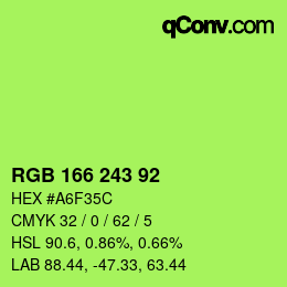 Color code: RGB 166 243 92 | qconv.com