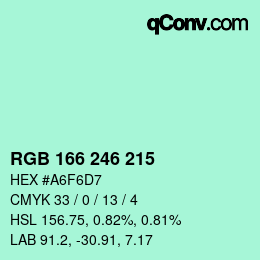 Color code: RGB 166 246 215 | qconv.com