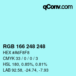 Color code: RGB 166 248 248 | qconv.com