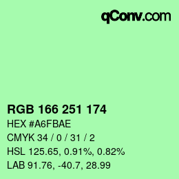 カラーコード: RGB 166 251 174 | qconv.com