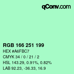 Color code: RGB 166 251 199 | qconv.com