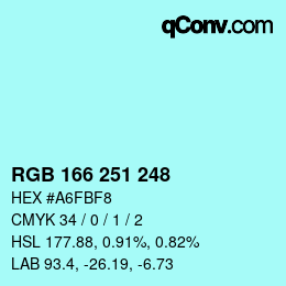 Color code: RGB 166 251 248 | qconv.com