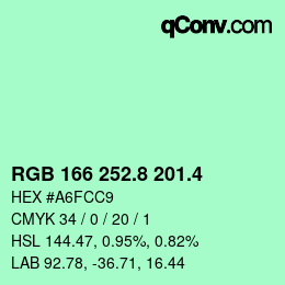 カラーコード: RGB 166 252.8 201.4 | qconv.com