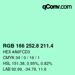 カラーコード: RGB 166 252.8 211.4 | qconv.com