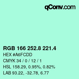 カラーコード: RGB 166 252.8 221.4 | qconv.com