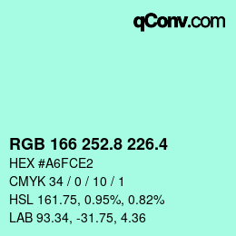 カラーコード: RGB 166 252.8 226.4 | qconv.com
