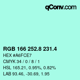 カラーコード: RGB 166 252.8 231.4 | qconv.com