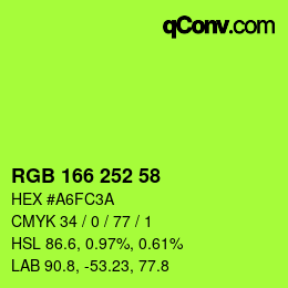 Color code: RGB 166 252 58 | qconv.com