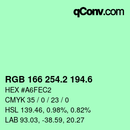 カラーコード: RGB 166 254.2 194.6 | qconv.com