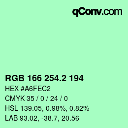 カラーコード: RGB 166 254.2 194 | qconv.com