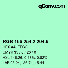 カラーコード: RGB 166 254.2 204.6 | qconv.com