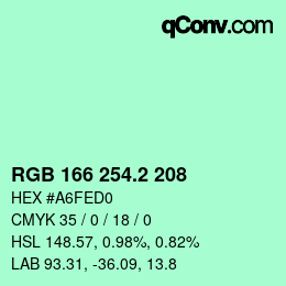 カラーコード: RGB 166 254.2 208 | qconv.com