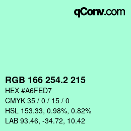 カラーコード: RGB 166 254.2 215 | qconv.com