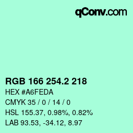 カラーコード: RGB 166 254.2 218 | qconv.com