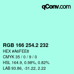 カラーコード: RGB 166 254.2 232 | qconv.com