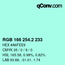カラーコード: RGB 166 254.2 233 | qconv.com
