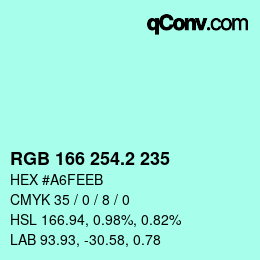 Color code: RGB 166 254.2 235 | qconv.com