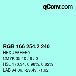 カラーコード: RGB 166 254.2 240 | qconv.com