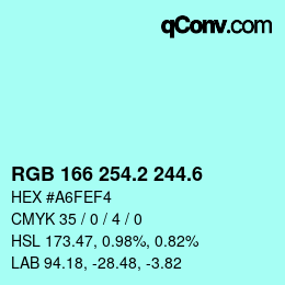 カラーコード: RGB 166 254.2 244.6 | qconv.com