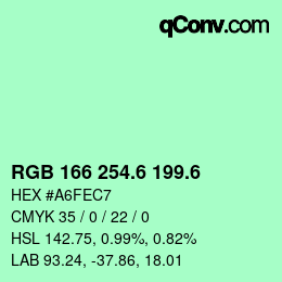 カラーコード: RGB 166 254.6 199.6 | qconv.com