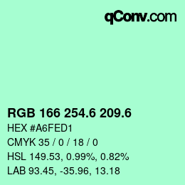 カラーコード: RGB 166 254.6 209.6 | qconv.com