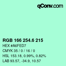 カラーコード: RGB 166 254.6 215 | qconv.com