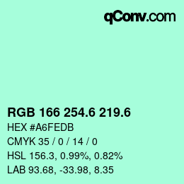 カラーコード: RGB 166 254.6 219.6 | qconv.com