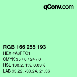 Color code: RGB 166 255 193 | qconv.com