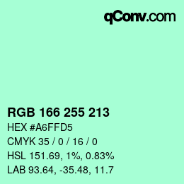 Color code: RGB 166 255 213 | qconv.com