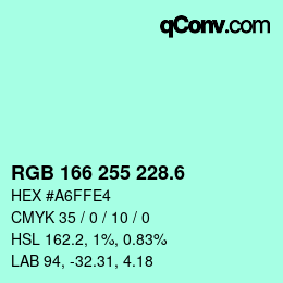 カラーコード: RGB 166 255 228.6 | qconv.com