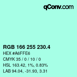 カラーコード: RGB 166 255 230.4 | qconv.com
