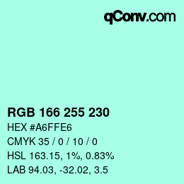 Color code: RGB 166 255 230 | qconv.com