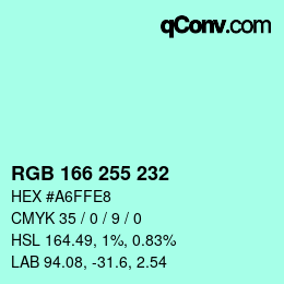 Color code: RGB 166 255 232 | qconv.com