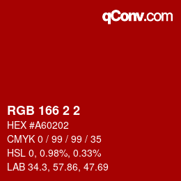 Color code: RGB 166 2 2 | qconv.com