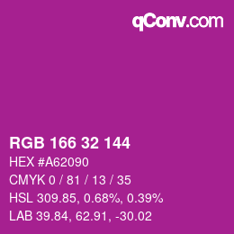 カラーコード: RGB 166 32 144 | qconv.com