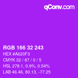 Color code: RGB 166 32 243 | qconv.com
