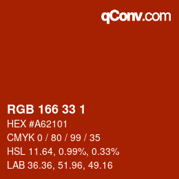 Color code: RGB 166 33 1 | qconv.com