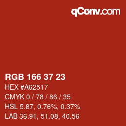 颜色代码: RGB 166 37 23 | qconv.com