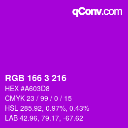 カラーコード: RGB 166 3 216 | qconv.com