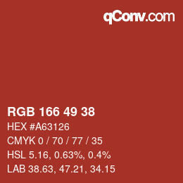 颜色代码: RGB 166 49 38 | qconv.com