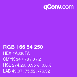 Color code: RGB 166 54 250 | qconv.com