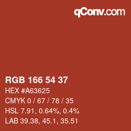 Color code: RGB 166 54 37 | qconv.com