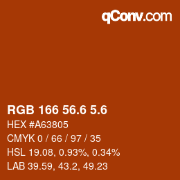 カラーコード: RGB 166 56.6 5.6 | qconv.com