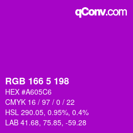 カラーコード: RGB 166 5 198 | qconv.com