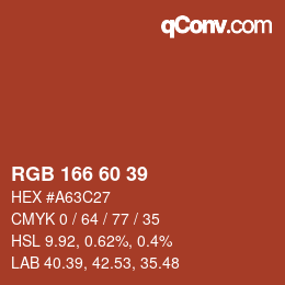 颜色代码: RGB 166 60 39 | qconv.com