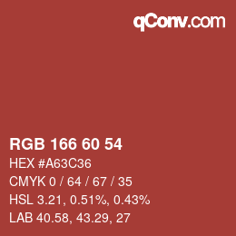 颜色代码: RGB 166 60 54 | qconv.com
