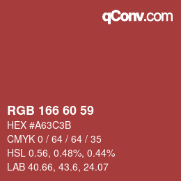 颜色代码: RGB 166 60 59 | qconv.com