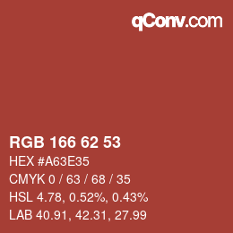 Color code: RGB 166 62 53 | qconv.com
