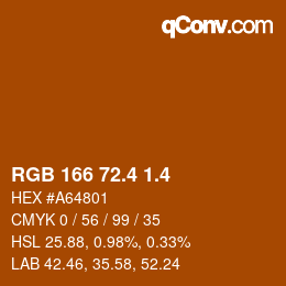 カラーコード: RGB 166 72.4 1.4 | qconv.com