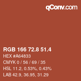 カラーコード: RGB 166 72.8 51.4 | qconv.com